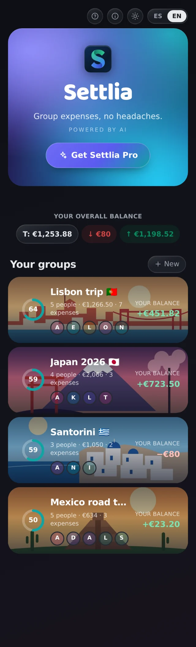 Tus grupos, cada uno con su saldo